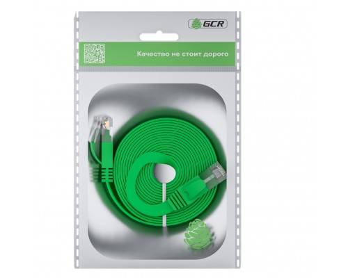 Патчкорд GCR PROF плоский прямой 20.0m, UTP медь кат.6, зеленый, 30 AWG, ethernet high speed 10 Гбит/с, RJ45, T568B, GCR-52841