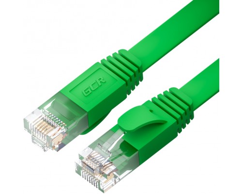 Патчкорд GCR PROF плоский прямой 20.0m, UTP медь кат.6, зеленый, 30 AWG, ethernet high speed 10 Гбит/с, RJ45, T568B, GCR-52841