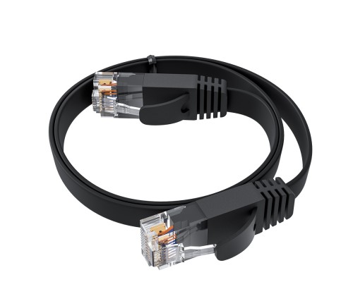 Патчкорд GCR PROF плоский прямой 15.0m, UTP медь кат.6, черный, 30 AWG, ethernet high speed 10 Гбит/с, RJ45, T568B, GCR-52857