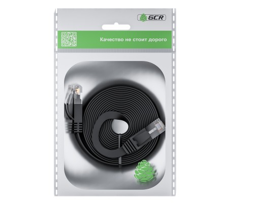 Патчкорд GCR PROF плоский прямой 15.0m, UTP медь кат.6, черный, 30 AWG, ethernet high speed 10 Гбит/с, RJ45, T568B, GCR-52857