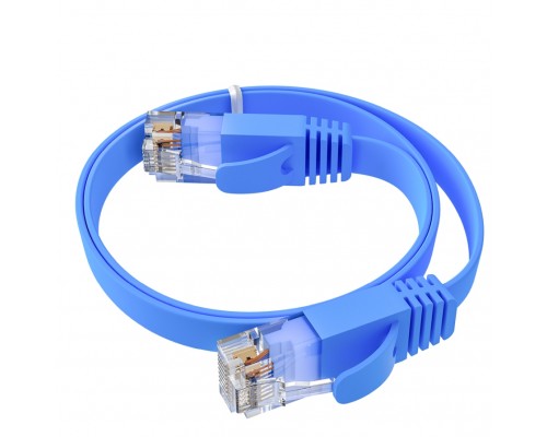 Патчкорд GCR PROF плоский прямой 10.0m, UTP медь кат.6, синий, 30 AWG, ethernet high speed 10 Гбит/с, RJ45, T568B, GCR-52852