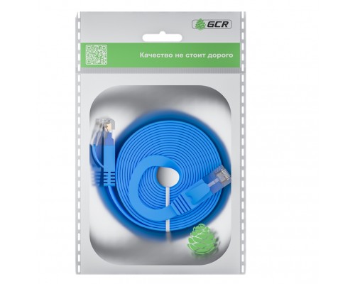 Патчкорд GCR PROF плоский прямой 10.0m, UTP медь кат.6, синий, 30 AWG, ethernet high speed 10 Гбит/с, RJ45, T568B, GCR-52852