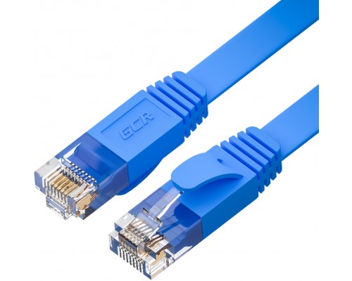 Патчкорд GCR PROF плоский прямой 10.0m, UTP медь кат.6, синий, 30 AWG, ethernet high speed 10 Гбит/с, RJ45, T568B, GCR-52852