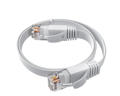 Патчкорд GCR PROF плоский прямой 10.0m, UTP медь кат.6, белый, 30 AWG, ethernet high speed 10 Гбит/с, RJ45, T568B, GCR-52849