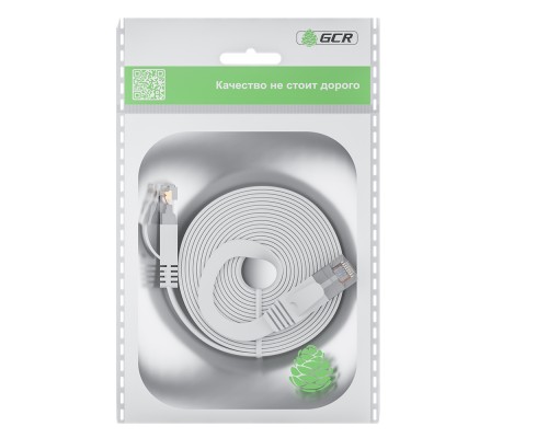 Патчкорд GCR PROF плоский прямой 10.0m, UTP медь кат.6, белый, 30 AWG, ethernet high speed 10 Гбит/с, RJ45, T568B, GCR-52849