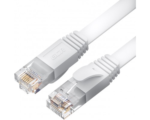 Патчкорд GCR PROF плоский прямой 10.0m, UTP медь кат.6, белый, 30 AWG, ethernet high speed 10 Гбит/с, RJ45, T568B, GCR-52849