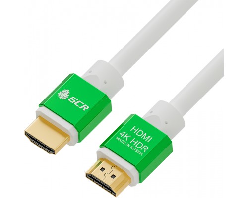 Кабель Greenconnect 3.0m HDMI версия 2.0, HDR 4:2:2, Ultra HD, 4K 60 fps 60Hz/5K*30Hz, 3D, AUDIO, 18.0 Гбит/с, 28/28 AWG, OD7.3mm, тройной экран, белый, AL корпус зеленый, GCR-51293