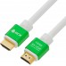 Кабель Greenconnect 3.0m HDMI версия 2.0, HDR 4:2:2, Ultra HD, 4K 60 fps 60Hz/5K*30Hz, 3D, AUDIO, 18.0 Гбит/с, 28/28 AWG, OD7.3mm, тройной экран, белый, AL корпус зеленый, GCR-51293