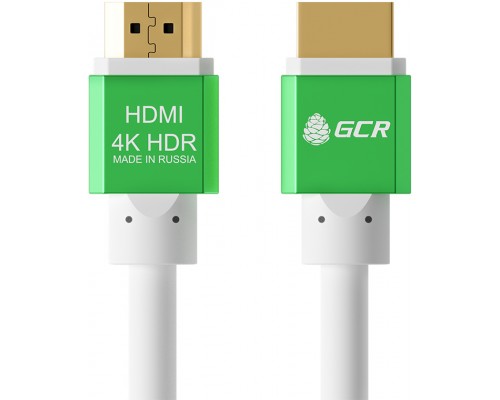 Кабель Greenconnect 3.0m HDMI версия 2.0, HDR 4:2:2, Ultra HD, 4K 60 fps 60Hz/5K*30Hz, 3D, AUDIO, 18.0 Гбит/с, 28/28 AWG, OD7.3mm, тройной экран, белый, AL корпус зеленый, GCR-51293