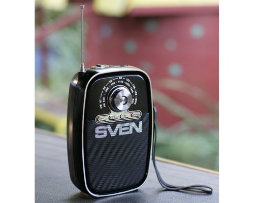 Портативная акустическая система АС SVEN SRP-445, черный (3 Вт, FM/AM, USB, microSD, встроенный аккумулятор)