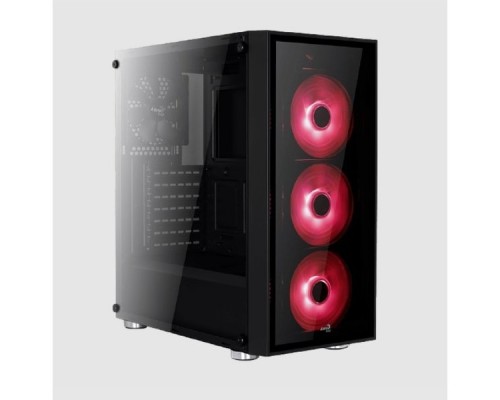 Корпус Aerocool Quartz Red без БП, ATX, боковое окно, закаленное стекло, черный