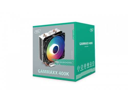 Кулер DEEPCOOL GAMMAXX 400K LGA12XX/1366/115X/AM4/AM3/+/AM2/+/FM2/+/FM1 (20шт/кор, TDP 130Вт, PWM, Color LED Fan 120mm, 4 тепл. трубки прямого контакта ) RET