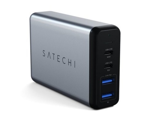 Зарядное устройство Satechi Dual 75W Type-C Travel Charger with 2xUSB-C PD - Silver