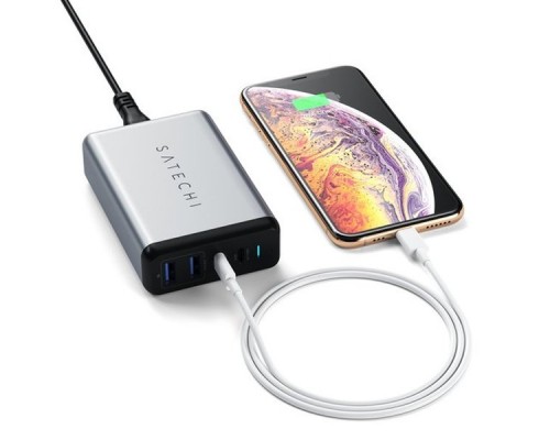 Зарядное устройство Satechi Dual 75W Type-C Travel Charger with 2xUSB-C PD - Silver