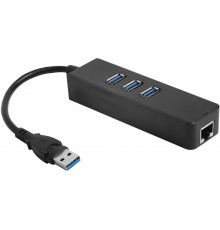 Док-станция Greenconnect USB 3.0 Разветвитель на 3 порта + 10/100Mbps Ethernet Network GCR-AP04                                                                                                                                                           