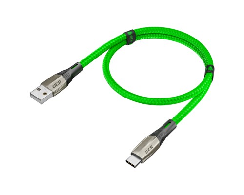 Кабель GCR 1.2m TypeC series MERCEDES, GREEN NYLON, супер быстрая зарядка, 28/22 AWG, GCR-51987