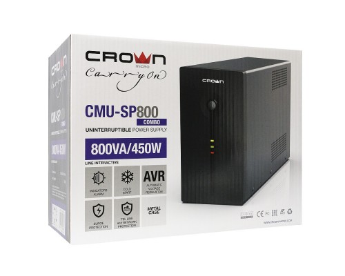 ИБП CROWN 450 wat (1x12V/9AH) 2*IEC +2*Shuko + RJ45/11 (1GER remov3ble сзЫе 1.2м) 76X45Transformer W/ AVR