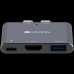 Док-станция CANYON DS-1 Multiport Docking Station with 3 port, with Thunderbolt 3 Dual type C male port, 1*Thunderbolt 3 female+1*HDMI+1*USB3.0. Input 100-240V, Output USB-C PD100W&USB-A 5V/1A, Aluminium alloy, Space gray, 59*35.5*10mm, 0.028kg