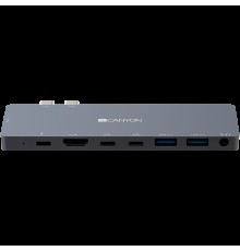 Док-станция CANYON DS-8 Multiport Docking Station with 8 port, 1*Type C PD100W+2*Type C data+2*HDMI+2*USB3.0+1*Audio. Input 100-240V, Output USB-C PD100W&USB-A 5V/1A, Aluminium alloy, Space gray, 135*48*10mm, 0.056kg                                  