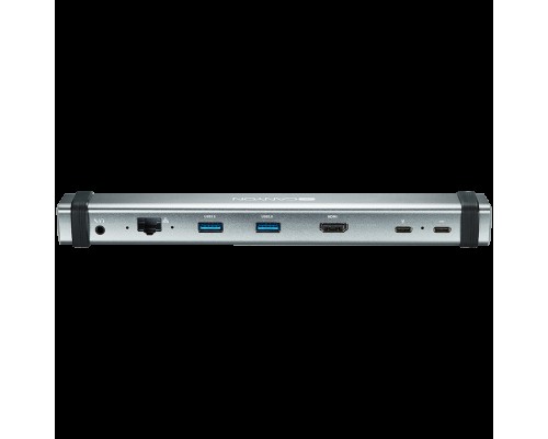 Док-станция CANYON DS-6 Multiport Docking Station with 7 ports: 2*Type C+1*HDMI+2*USB3.0+1*RJ45+1*audio 3.5mm, Input 100-240V, Output USB-C PD 5-20V/3A&USB-A 5V/1A, with type c to type c cabel 0.3m, Space gray, 226*33.7*24mm, 0.174kg