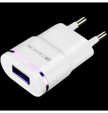Адаптер питания CANYON H-01 Universal 1xUSB AC charger (in wall) with over-voltage protection, Input 100V-240V, Output 5V-1A, white glossy plastic + rose-gold stripe, 64.5*36.2*18.6mm, 0.023kg                                                          