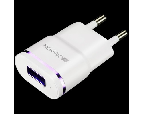 Адаптер питания CANYON H-01 Universal 1xUSB AC charger (in wall) with over-voltage protection, Input 100V-240V, Output 5V-1A, white glossy plastic + rose-gold stripe, 64.5*36.2*18.6mm, 0.023kg