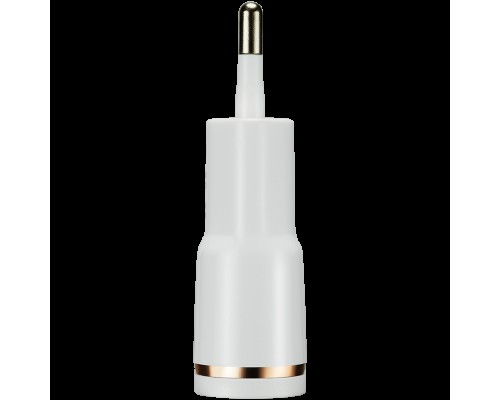 Адаптер питания CANYON H-01 Universal 1xUSB AC charger (in wall) with over-voltage protection, Input 100V-240V, Output 5V-1A, white glossy plastic + rose-gold stripe, 64.5*36.2*18.6mm, 0.023kg