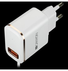 Адаптер питания CANYON H-043 Universal 1xUSB AC charger (in wall) with over-voltage protection, plus lightning USB connector, Input 100V-240V, Output 5V-2.1A, with Smart IC, white(rose-gold electroplated stripe), cable length 1m, 81*47.2*27mm, 0.059k