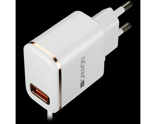 Адаптер питания CANYON H-043 Universal 1xUSB AC charger (in wall) with over-voltage protection, plus lightning USB connector, Input 100V-240V, Output 5V-2.1A, with Smart IC, white(rose-gold electroplated stripe), cable length 1m, 81*47.2*27mm, 0.059k