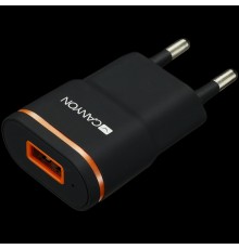 Адаптер питания CANYON H-01 Universal 1xUSB AC charger (in wall) with over-voltage protection, Input 100V-240V, Output 5V-1A, black plastic +rubber coating (orange stripe), 64.5*36.2*18.6mm, 0.023kg                                                    