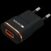 Адаптер питания CANYON H-01 Universal 1xUSB AC charger (in wall) with over-voltage protection, Input 100V-240V, Output 5V-1A, black plastic +rubber coating (orange stripe), 64.5*36.2*18.6mm, 0.023kg