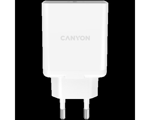 Адаптер питания Canyon, PD WALL Charger, Input: 110V-240V, Output:PD 20W, Eu plug, Over-load,  over-heated, over-current and short circuit protection Compliant with CE RoHs,ERP. Size: 89*46*26.5mm, 52g, White