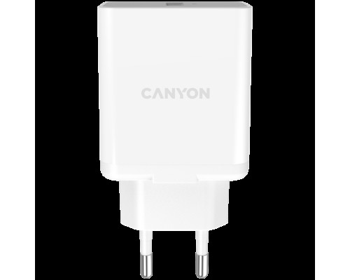 Адаптер питания Canyon, Wall charger with 1*USB, QC3.0 18W, Input: 110V-240V, Output:Output: DC 5V/3A,9V/2A,12V/1.5A, Eu plug, OCP/OVP/OTP/SCP, CE, RoHS ,ERP. Size: 89*46*26.5mm, 52g, White