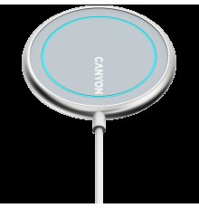 Беспроводное зарядное устройство CANYON WS-100 Wireless charger, Input 9V/2A, 9V/2.7A, 12V/2A, Output 15W/10W/7.5W/5W, Type c cable length 1.5m, Acrylic surface+Aluminium alloy edge, 59*59*7mm, 0.06Kg, Silver                                          