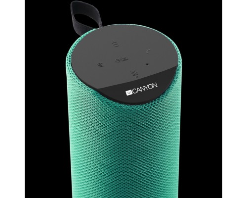 Портативная аудиосистема CANYON BSP-51 Bluetooth Speaker, BT V5.0, Jieli AC6925B, Built in microphone, TF card support, 3.5mm AUX, micro-USB port, 1200mAh polymer battery, Green, cable length 0.5m, 65*65*165mm, 0.326kg