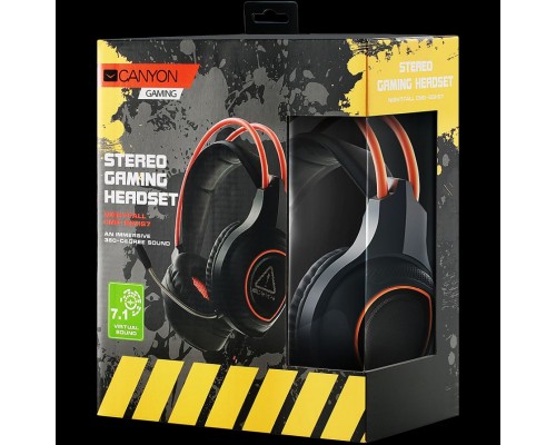 Гарнитура CANYON Nightfall GH-7 Gaming headset with 7.1 USB connector, adjustable volume control, orange LED backlight, cable length 2m, Black, 182*90*231mm, 0.336kg