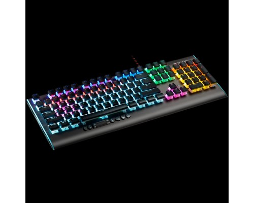 Клавиатура CANYON Wired multimedia gaming keyboard with lighting effect, 20pcs rainbow LED & 19pcs RGB light, Numbers 104keys, RU+EN double injection layout, cable length 1.8M, 446*160*40mm, 0.98kg, color Dark grey