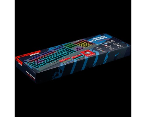 Клавиатура CANYON Wired multimedia gaming keyboard with lighting effect, 20pcs rainbow LED & 19pcs RGB light, Numbers 104keys, RU+EN double injection layout, cable length 1.8M, 446*160*40mm, 0.98kg, color Dark grey