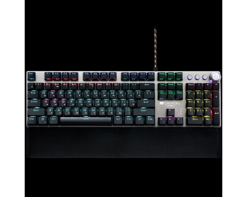 Клавиатура Wired Gaming Keyboard,Black 104 mechanical switches,60 million times key life, 22 types of lights,Removable magnetic wrist rest,4 Multifunctional control knobs,Trigger actuation 1.5mm,1.6m Braided cable,RU layout,dark grey, size:435*125*37
