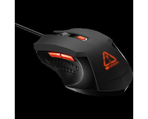 Мышь CANYON Star Raider GM-1 Optical Gaming Mouse with 6 programmable buttons, Pixart optical sensor, 4 levels of DPI and up to 3200, 3 million times key life, 1.65m PVC USB cable,rubber coating surface and colorful RGB lights, size:125*75*38mm, 115g