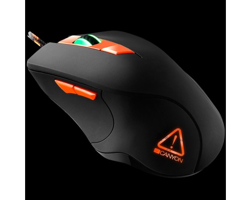 Мышь CANYON Eclector GM-3 Wired Gaming Mouse with 6 programmable buttons, Pixart optical sensor, 4 levels of DPI and up to 3200, 5 million times key life, 1.65m Braided USB cable,rubber coating surface and colorful RGB lights, size:130*75*40mm, 140g