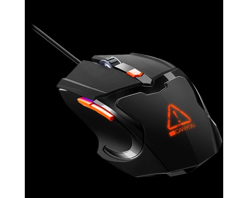 Мышь CANYON Vigil GM-2 Optical Gaming Mouse with 6 programmable buttons, Pixart optical sensor, 4 levels of DPI and up to 3200, 3 million times key life, 1.65m PVC USB cable,rubber coating surface and colorful RGB lights, size:125*75*38mm, 140g