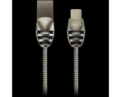 Кабель CANYON UC-5 Type C USB 2.0 standard cable, Power & Data output, 5V 2A, OD 3.5mm, metallic Jacket, 1m, gun color, 0.04kg