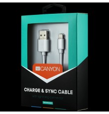 Кабель CANYON кабель, цвет - белый, разъем USB-Lightning, сертификат MFI/Apple, длина 1 м.                                                                                                                                                                