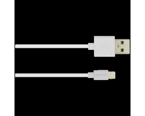 Кабель CANYON кабель, цвет - белый, разъем USB-Lightning, сертификат MFI/Apple, длина 1 м.