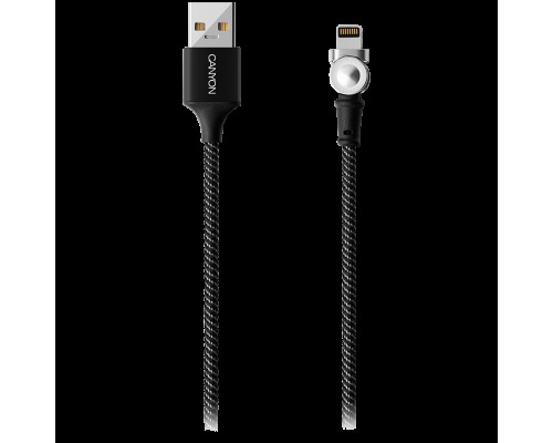 Кабель CANYON CFI-8 Rotating magnetic lightning charging cable (no data transfer), USB2.0, Power output 5V/2A, OD 3.2mm, with Short-circuit protection, cable length 1m, Black, 16*6*1000mm, 0.024kg