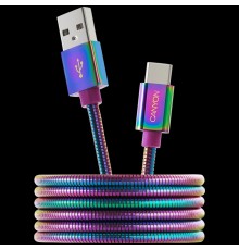 Кабель CANYON UC-7 Type C USB 2.0 standard cable, Power output 5V/9V 2A, OD 3.8mm, metal shell, cable length 1.2m, Rainbow, 14*6*1000mm, 0.04kg                                                                                                           