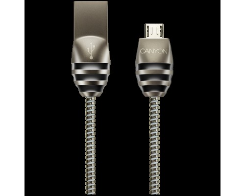 Кабель CANYON UM-5 Micro USB 2.0 standard cable, Power & Data output, 5V 2A, OD 3.5mm, metallic Jacket, 1m, gun color, 0.04kg