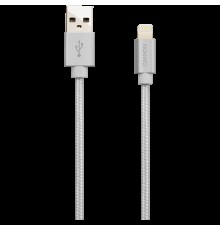 Кабель CANYON MFI-3 Charge & Sync MFI braided cable with metalic shell, USB to lightning, certified by Apple, cable length 1m, OD2.8mm, Pearl White                                                                                                       