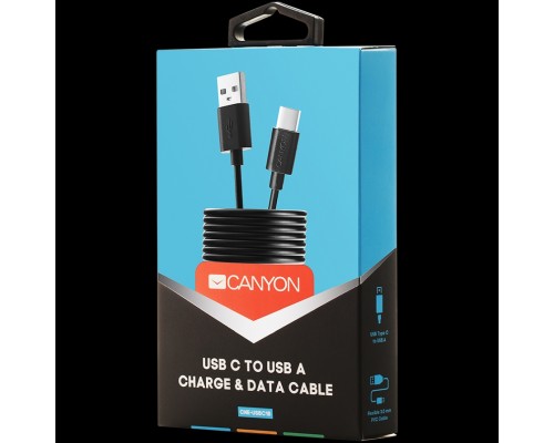 Кабель CANYON UC-1 Type C USB Standard cable, cable length 1m, Black, 15*8.2*1000mm, 0.018kg